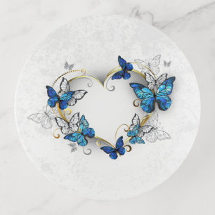 Jewelry Heart with Butterflies Morpho Trinket Tray