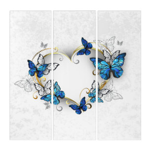 Jewelry Heart with Butterflies Morpho Triptych