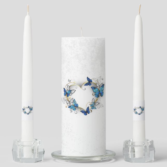 Jewelry Heart with Butterflies Morpho Unity Candle Set (Front)