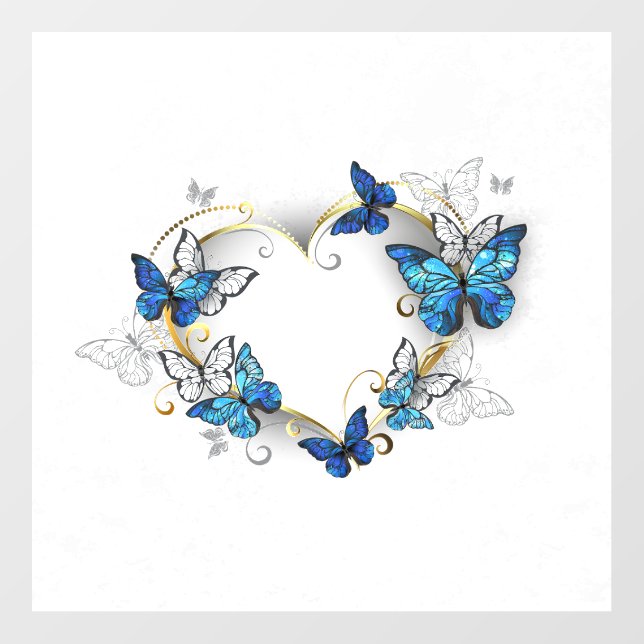 Jewelry Heart with Butterflies Morpho Wall Decal (Front)
