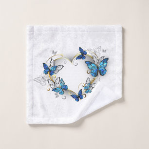 Jewelry Heart with Butterflies Morpho Wash Cloth