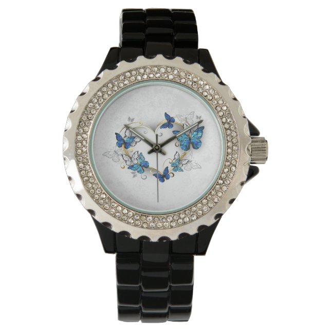 Jewelry Heart with Butterflies Morpho Watch (Front)