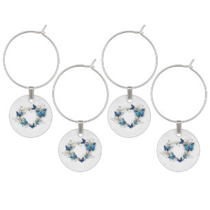 Jewelry Heart with Butterflies Morpho Wine Charm