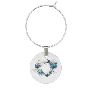 Jewelry Heart with Butterflies Morpho Wine Charm