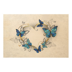 Jewelry Heart with Butterflies Morpho Wood Wall Art