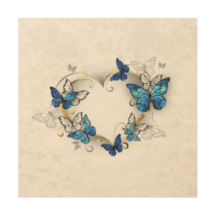 Jewelry Heart with Butterflies Morpho Wood Wall Art