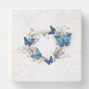 Jewelry Heart with Butterflies Morpho Wooden Box Sign