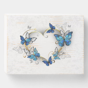 Jewelry Heart with Butterflies Morpho Wooden Box Sign