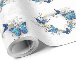 Jewelry Heart with Butterflies Morpho Wrapping Paper