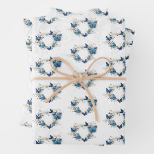 Jewelry Heart with Butterflies Morpho Wrapping Paper Sheets