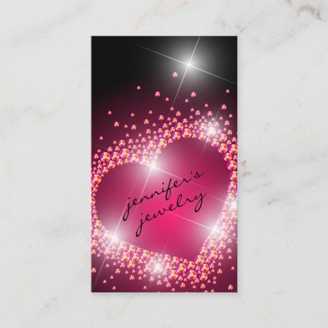 Jewelry Hot Pink Diamonds gems Heart Business Card (Front)