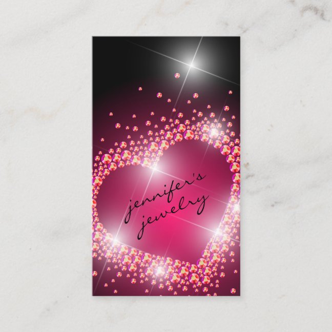Jewelry Hot Pink Diamonds gems Heart Business Card