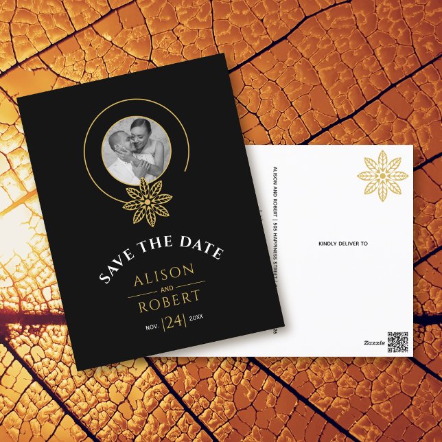 Jewelry inspired frame & initials Save the Date Postcard (Creator Uploaded)