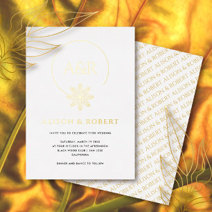 Jewelry inspired frame & initials white wedding foil invitation