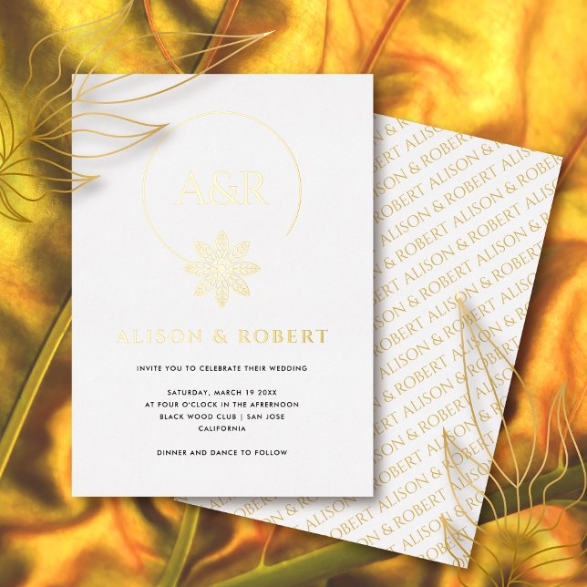 Jewelry inspired frame & initials white wedding foil invitation (Creator Uploaded)