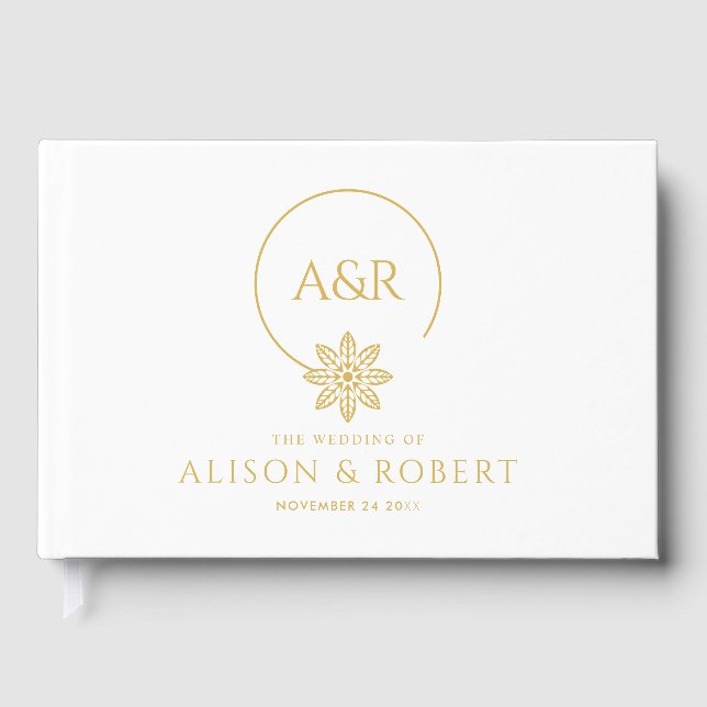 Jewelry inspired frame & initials white wedding guest book (Front)