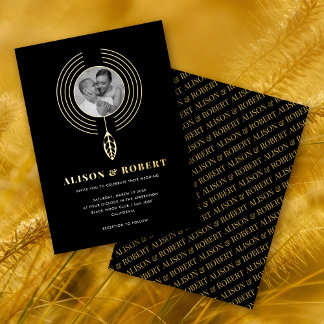 Jewelry inspired frame, leaf and photo wedding foil invitation