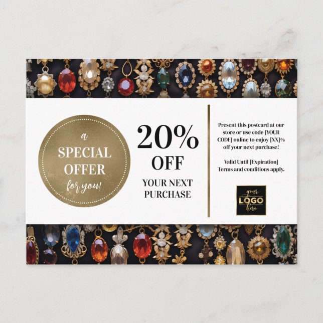 Jewelry Jeweler Coupon Discount Postcard (Front)
