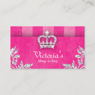 Jewelry Leaves Stripes Crown Pink Business Card