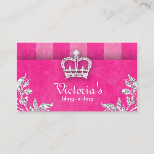 Jewelry Business Card Stripes Crown Pink