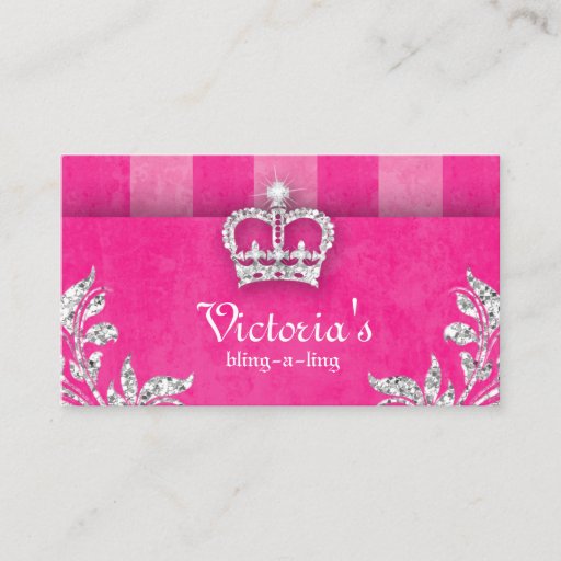 Customizable Jewelry Business Card Stripes Crown Pink