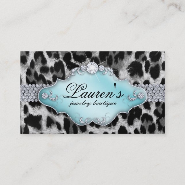 Jewelry Leopard Business Card Black Blue (Front)