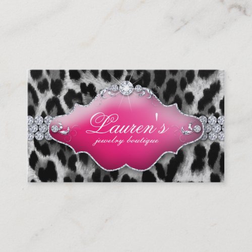 Jewelry Leopard Business Card Black Pink