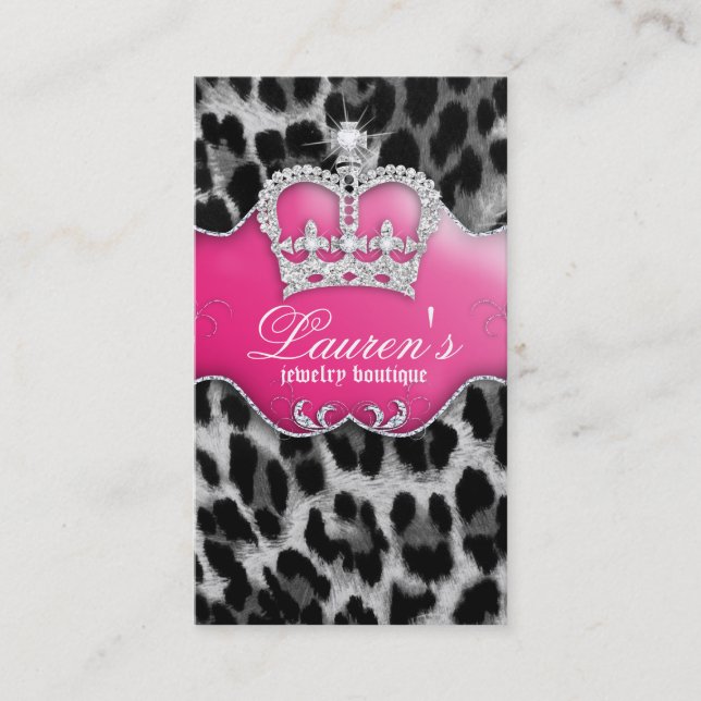 Jewelry Leopard Business Card Crown Pink (Front)