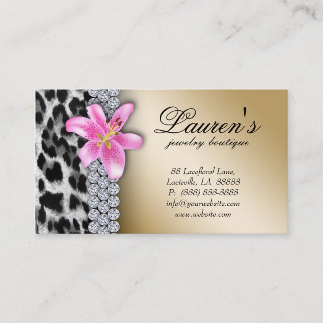 Jewelry Leopard Business Card Lily Flower (Front)