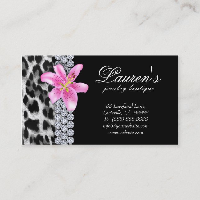 Jewelry Leopard Business Card Lily Flower (Front)