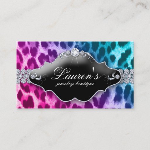 Customizable Jewelry Leopard Business Card Pink Blue