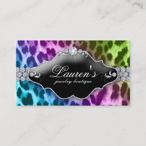 Jewelry Leopard Business Card Purple Blue Lime