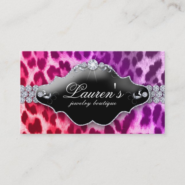 Jewelry Leopard Business Card Red Purple (Front)