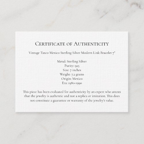 Jewelry Letter Authenticity Certificate Template