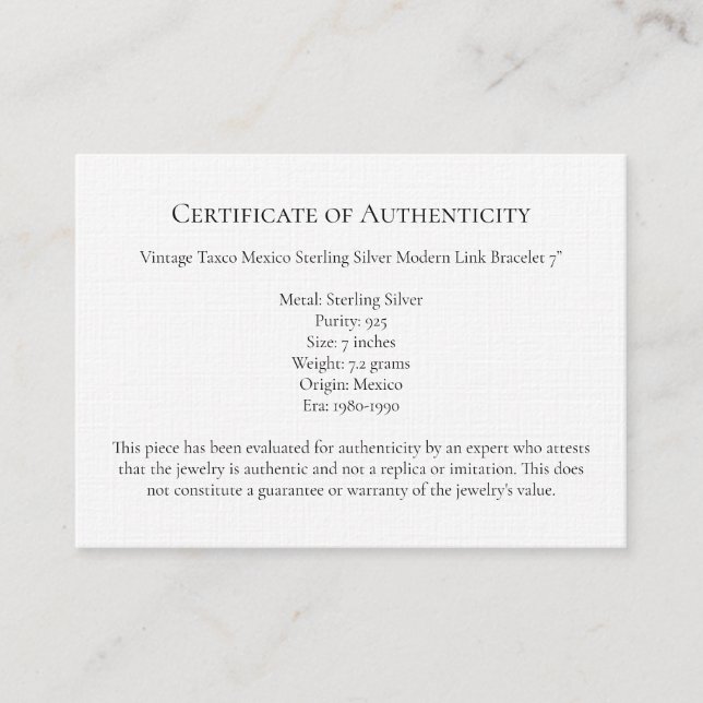 Jewelry Letter Authenticity, Certificate Template (Front)