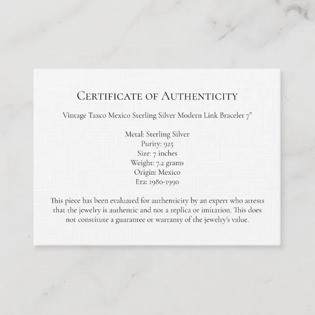 Jewelry Letter Authenticity Certificate Template Zazzle