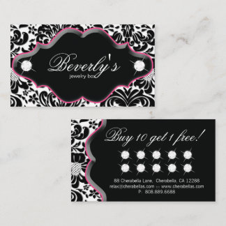 Jewelry Loyalty Card Pink Damask Diamonds