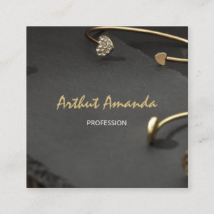 Jewelry Luxury Gold Black Modern Pink Photo Square Business Card
