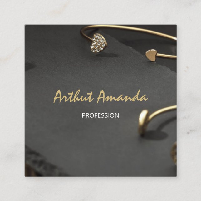Jewelry Luxury Gold Black Modern Pink Photo Square Business Card (Front)
