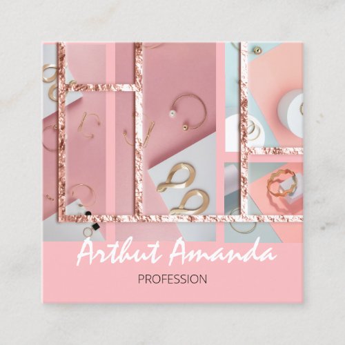 Jewelry Luxury Gold Pearl Rose Pink Blush Framed Square Business Card