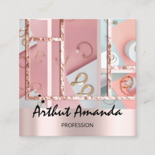 Jewelry Luxury Gold Pearl Rose Pink Photo Frame Square Business Card