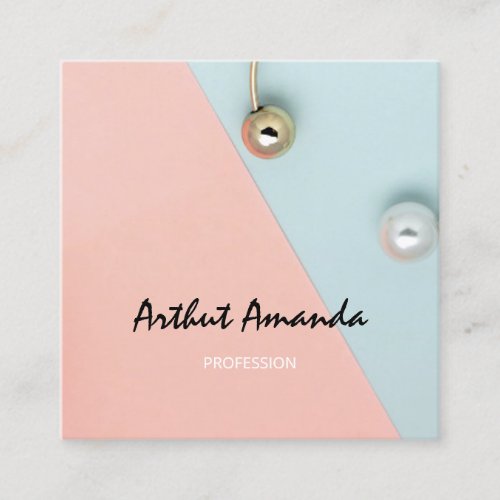 Jewelry Luxury Golden Ring Custom Logo Pink Pearl Square Business Card