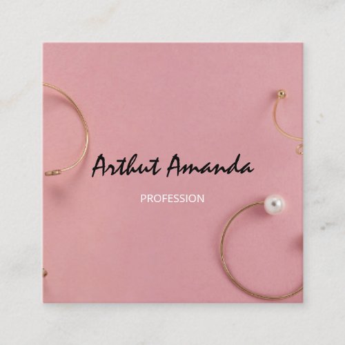 Jewelry Luxury Golden Ring Custom Logo PInk Square Business Card