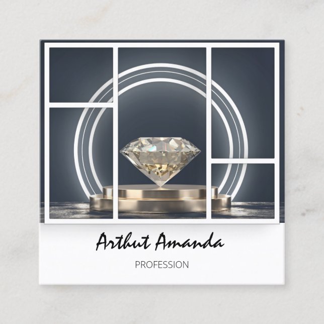 Jewelry Luxury Goods Boutique Custom Logo Diamond Square Business Card (Front)
