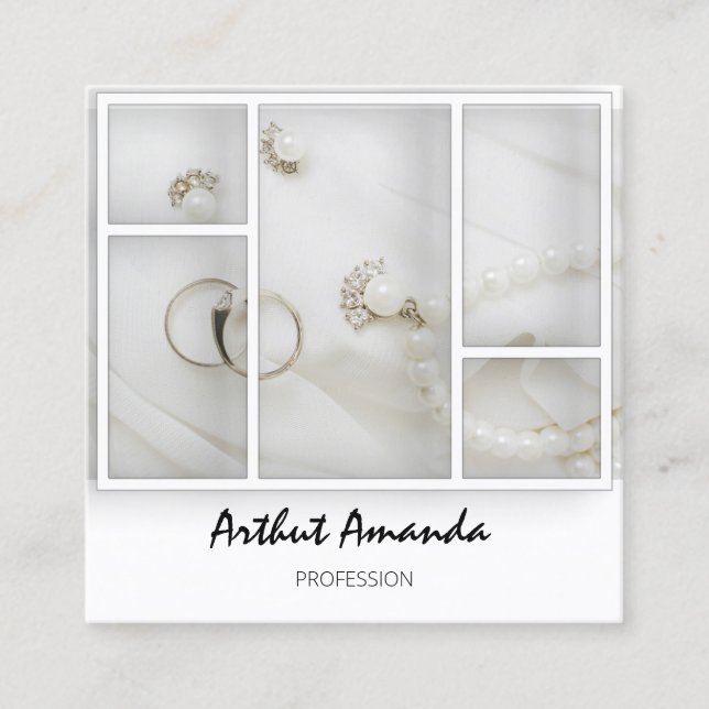 Jewelry Luxury Goods Pearls Gold White VIP Square Business Card (Front)