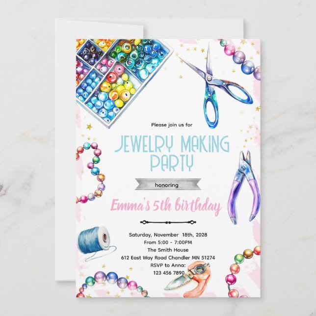 Jewelry Making Party Birthday Invitation (Front)
