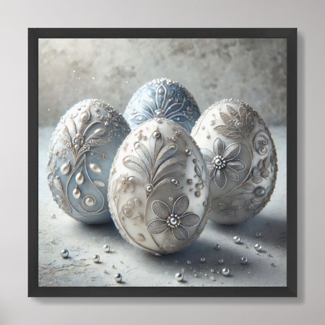 Jewelry ornamental glass silver blue Easter eggs Framed Art (Framed Front)