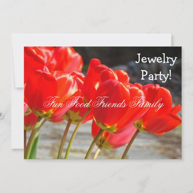 Jewelry Party! Invitations Red Tulips Invited (Front)