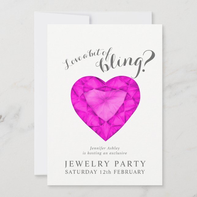 Jewelry party invites pink sapphire love bling (Front)
