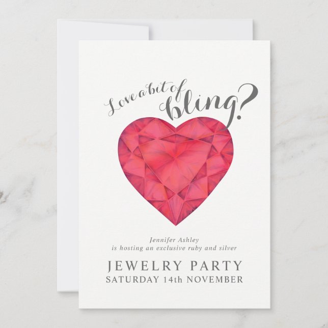 Jewelry party invites ruby love bling (Front)